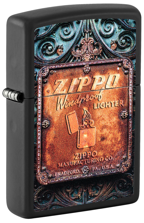 Zippo 47489 vžigalnik Rustic Zippo Logo, Black Matte
