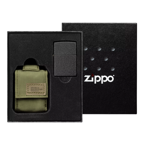 Zippo vžigalnik 49400 Black Crackle in etui OD Green Pouch