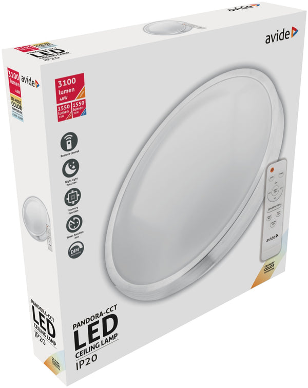Avide 916224 Svetilka stropna Pandora LED CCT 48W (24+24) 3100lm daljinsko upravljanje