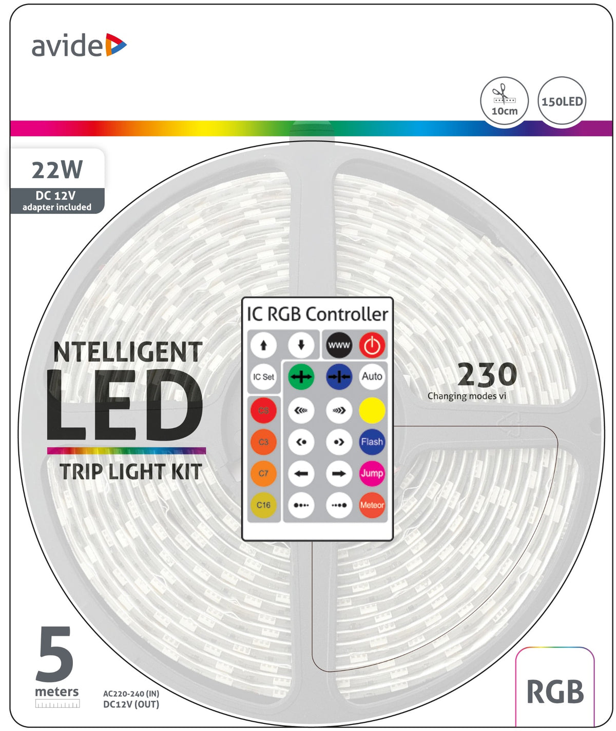 Trak LED SMD 5m 22W 12V IC RGB 1650lm 30LED/m IP65 + pametni kontrolnik ABLSBL12V5050-30RGB-IC65