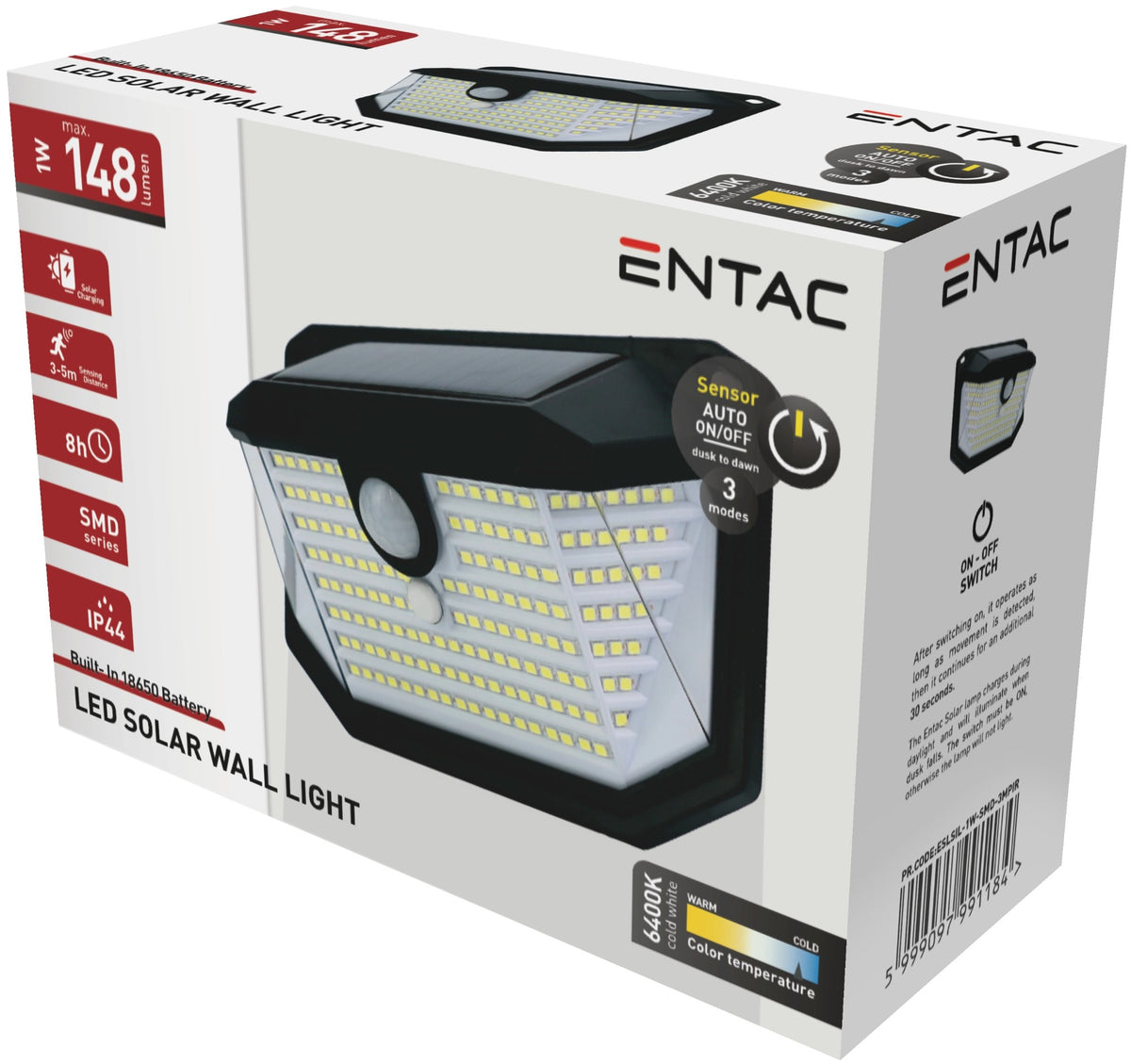Entac 991184 Solarna svetilka PIR 1W SMD IP44