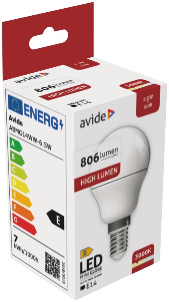 Žarnica mini LED 6,5W E14 WW 3000K 806lm G45 150° ABMG14WW-6.5W