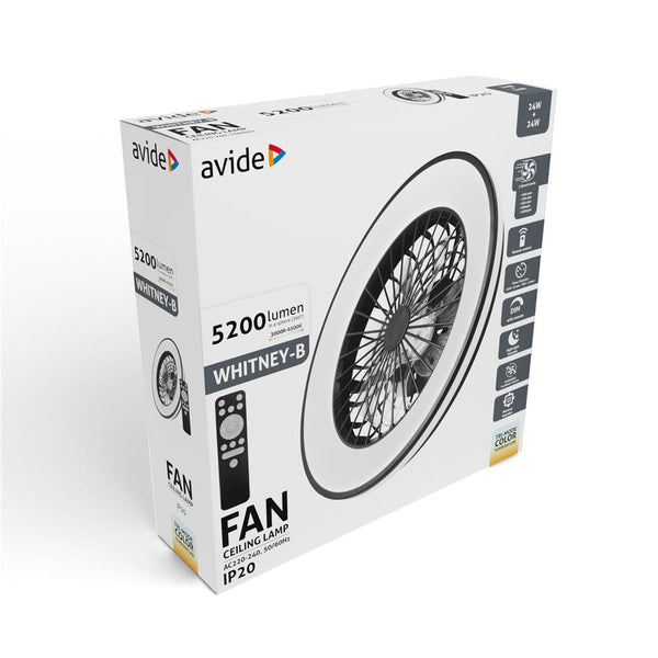 Svetilka stropna Whitney z ventilatorjem, Črna, AFCLCCT-48W-15W-WHB