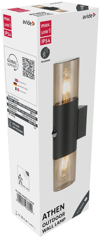 Svetilka stenska Athen PIR max2x10W 2xE27 IP54 130x 90x430mm AOLWE27-S-ATHD