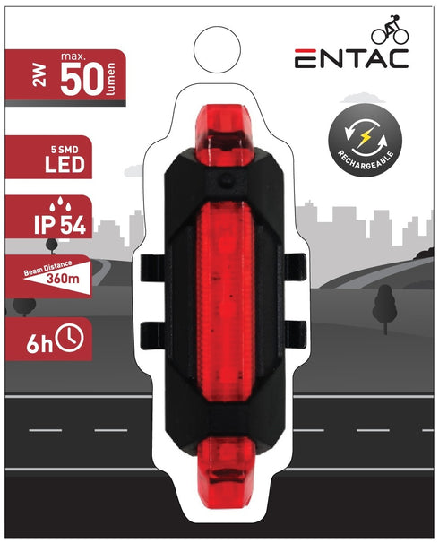Svetilka za kolo polnilna 2W 360m Li-Polymer rdeča EBL-2W-RED