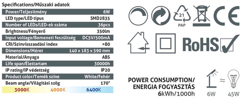 Avide 909400 Svetilka namizna LED Office Leather Calendar 6W CCT 350 lm