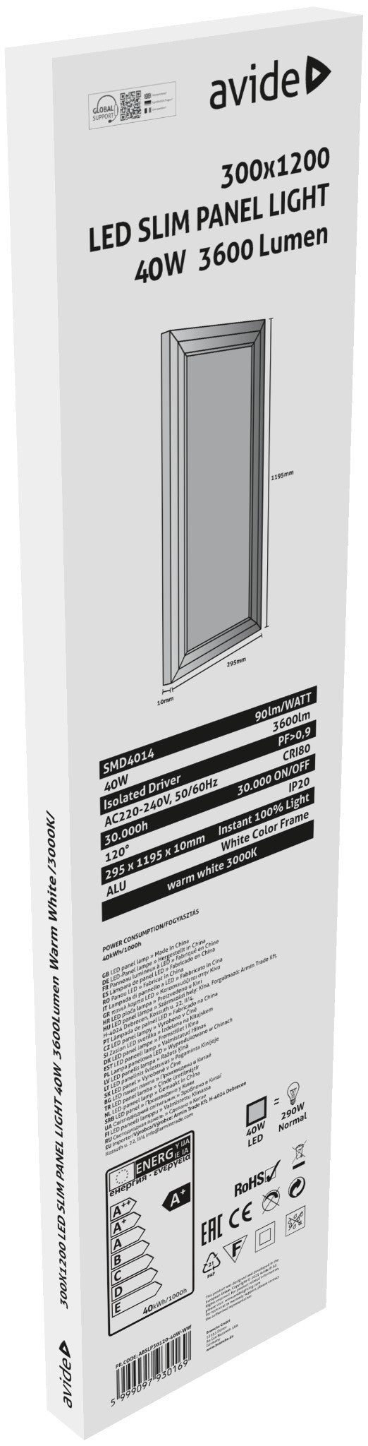 Avide 930169 Panel LED Slim 300x1200x10mm 40W 3000K