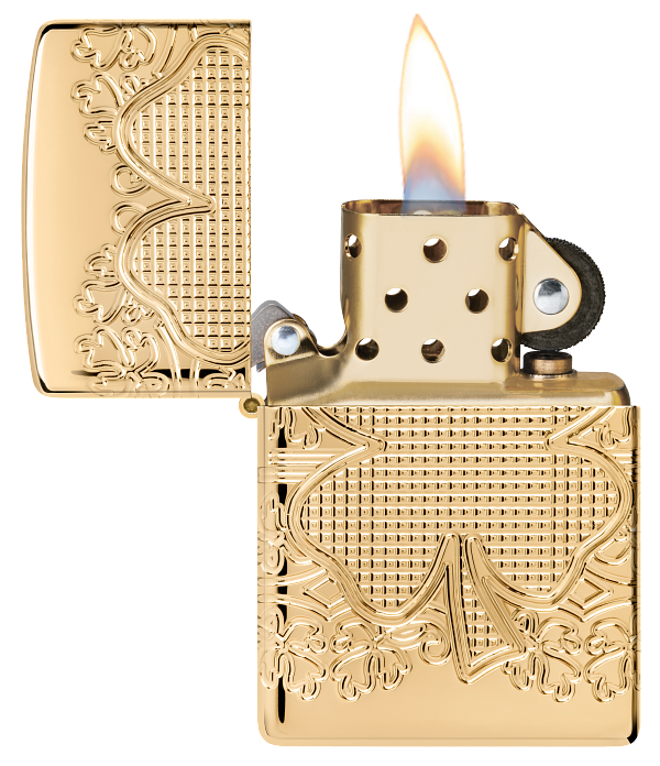 Zippo 46301 vžigalnik Armor Elegant Golden Clover, High Polish Gold Plate