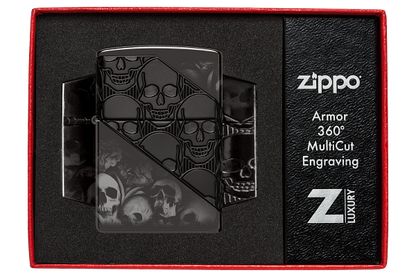 Zippo 46751 vžigalnik Skulls Armor, High Polish Black