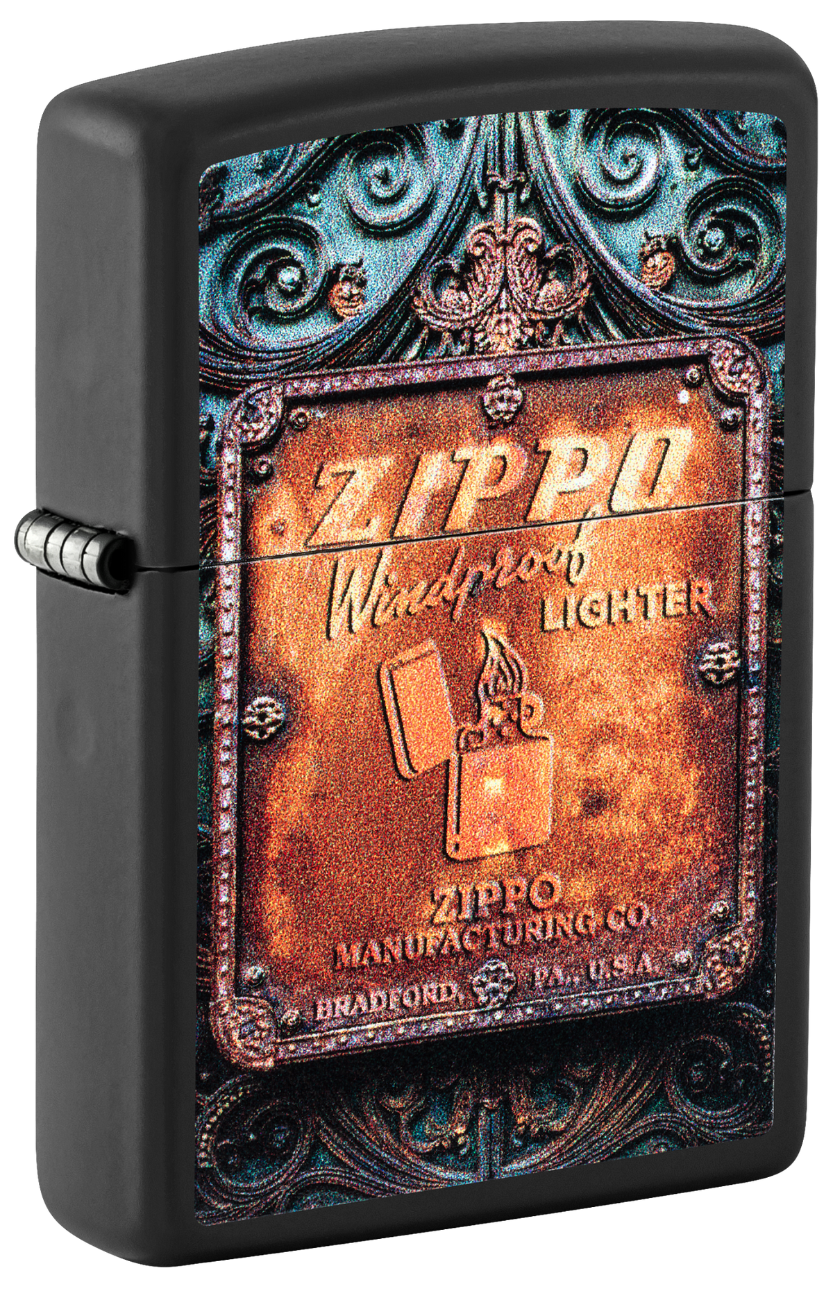 Zippo 47489 vžigalnik Rustic Zippo Logo, Black Matte
