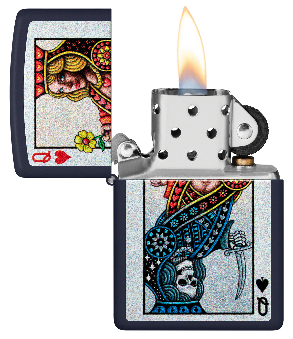 Zippo 48723 vžigalnik Queen of Hearts, Navy Matte