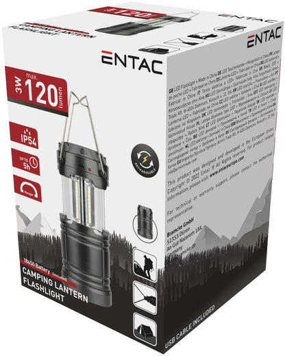 Entac 91085 Svetilka za kampiranje - solarna 3W 120lm 3xAA/18650 IP54