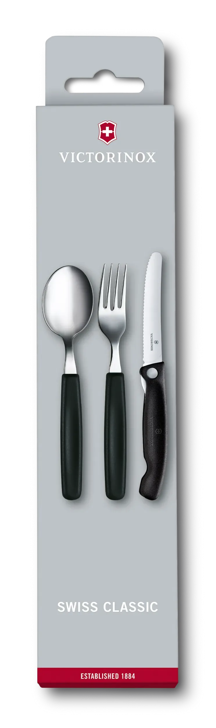 Victorinox 6.7192.F3 Set 3v1 - nazobčan nož, žlica in vilica