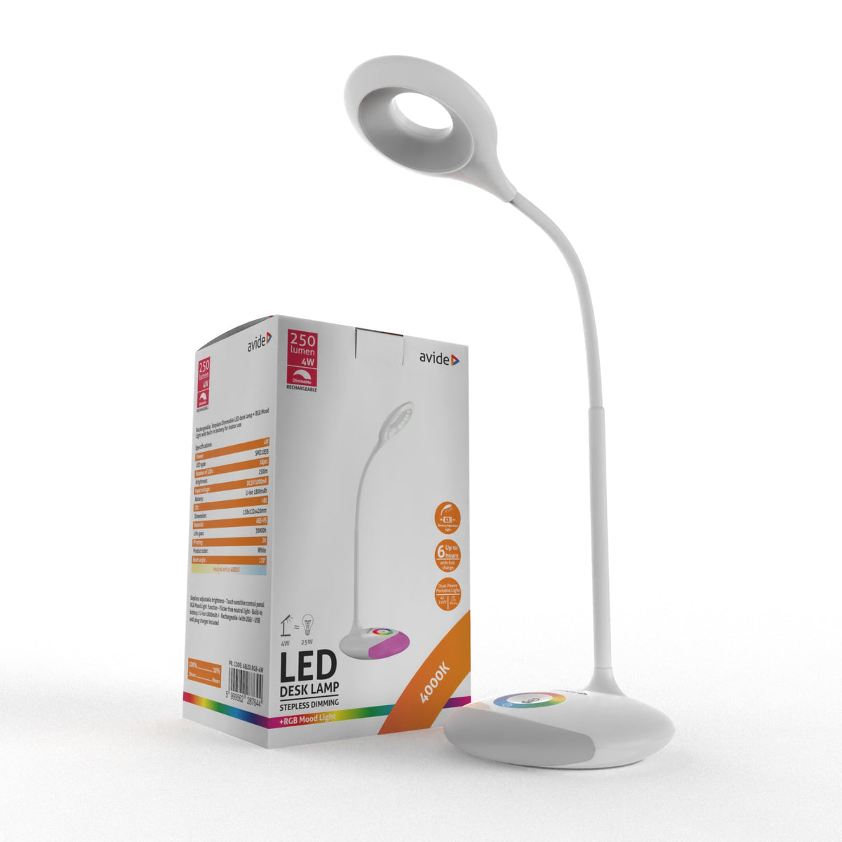 Avide 62287644 Namizna svetilka RGB Bela LED NW