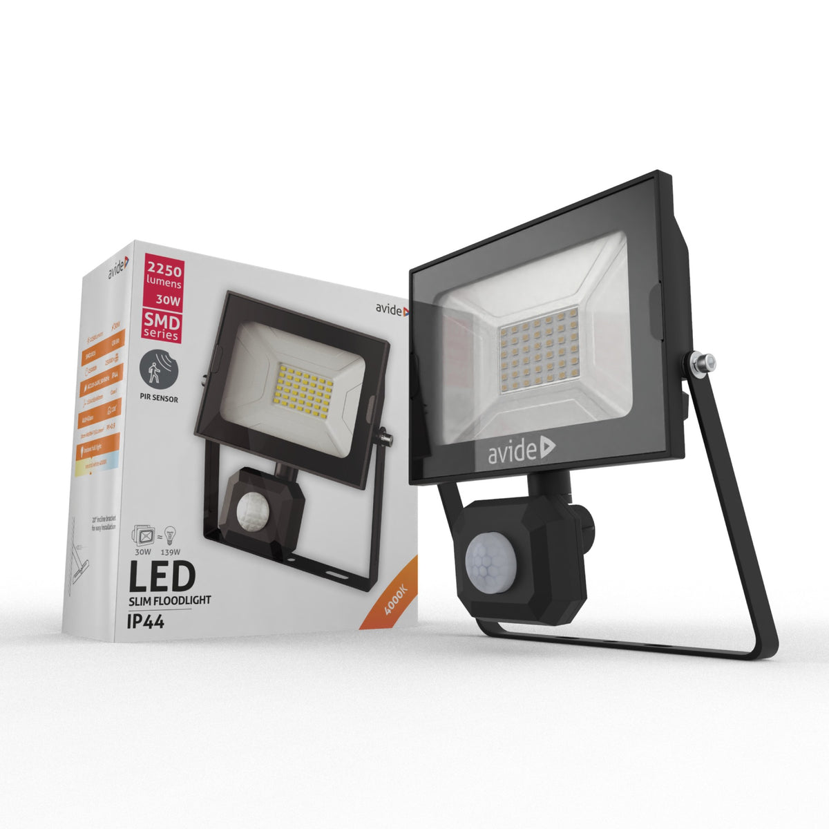 Avide 909028 SMD LED Reflektor Slim s senzorjem gibanja 30W NW 2250 lm