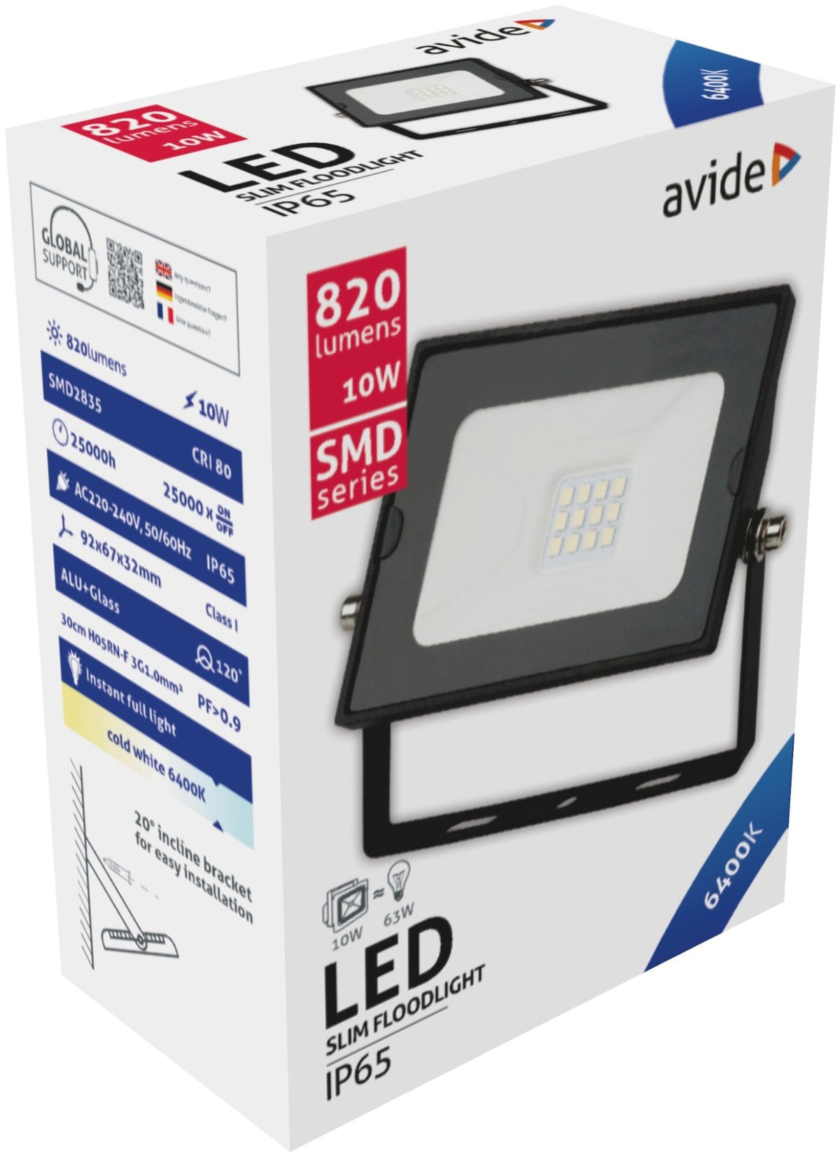 Avide 914084 SMD LED Reflektor Slim 10W CW 820 lm